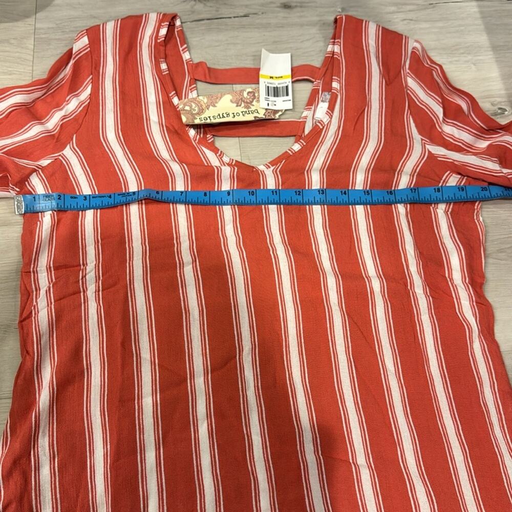 Band of Gypsies NWT Stripes Bell Sleeves Dress in Dusty Coral and Ivory colors. - Picture 7 of 7